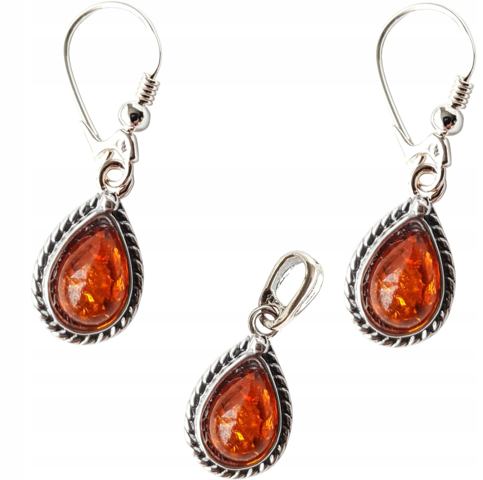 WISIOREK srebrny z BURSZTYNEM na PREZENT + łańc. Materiał srebro