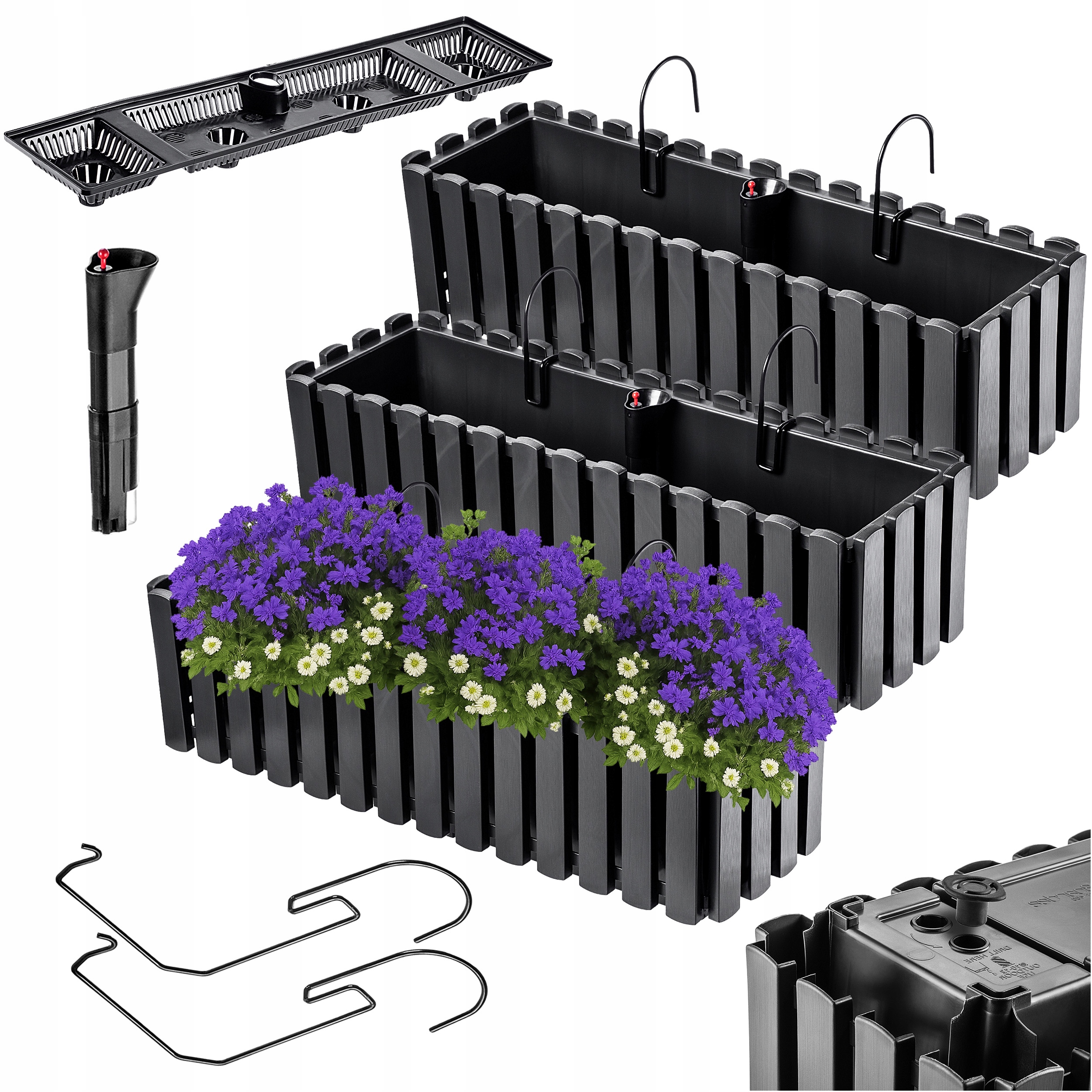 3x Balkonový Truhlík Květináč 60 cm Květináč Zábradlí Antracit