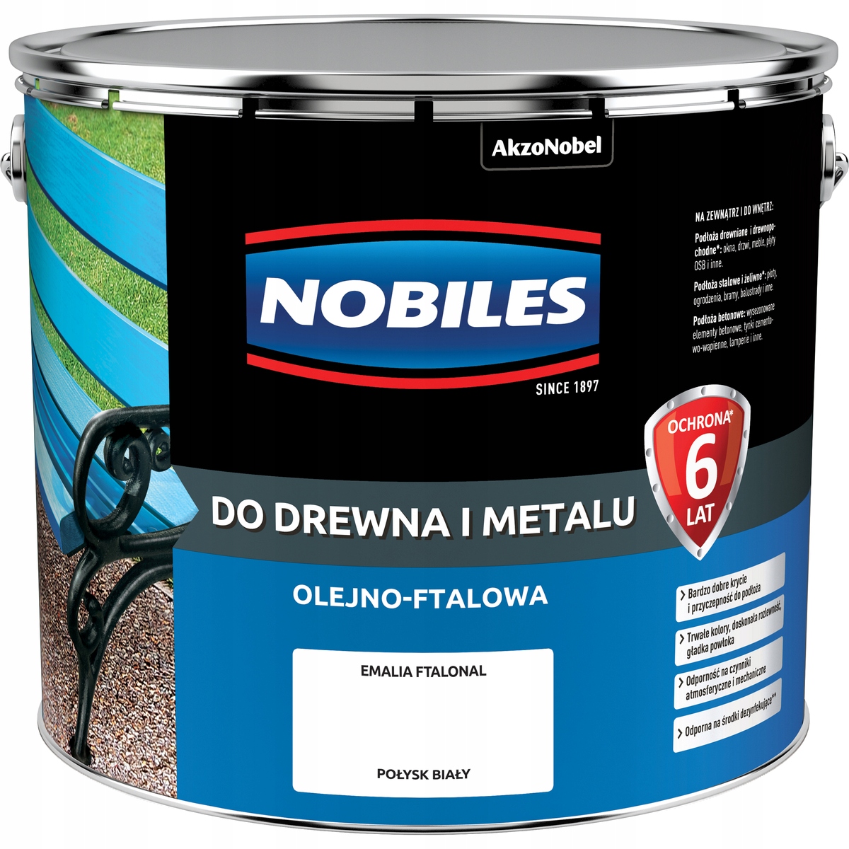 Nobiles Barva na dřevo z kovu Bílá Lesklá 10L