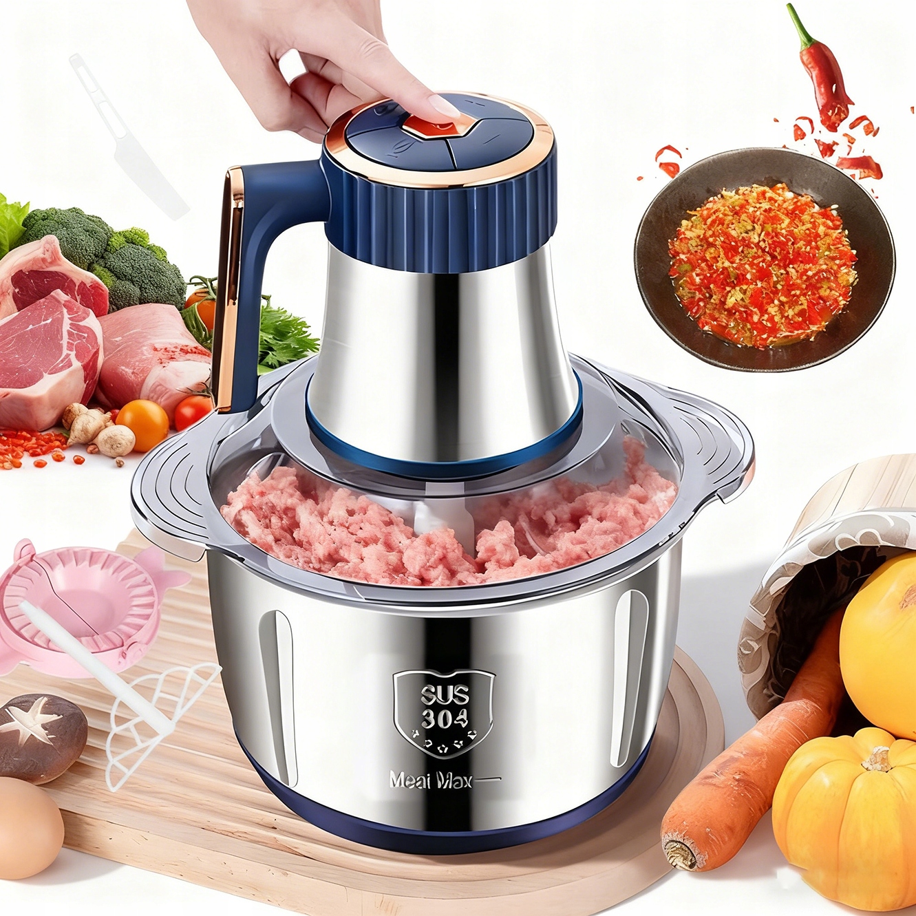 5L 500W Elektrický Sekáček Potravin Sekáček Na Zeleniny 5 Úrovní Rychlosti