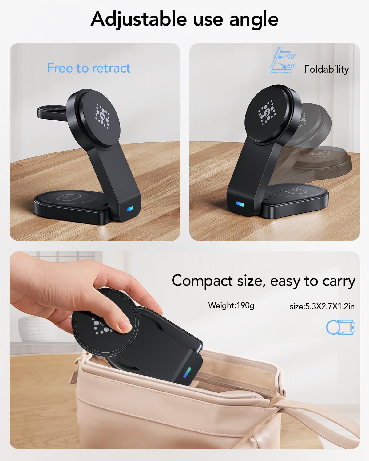 QUVFHE Magnetyczna Składana Stacja Ładowania 3w1 iPhone Apple Watch AirPods — miniatura 7