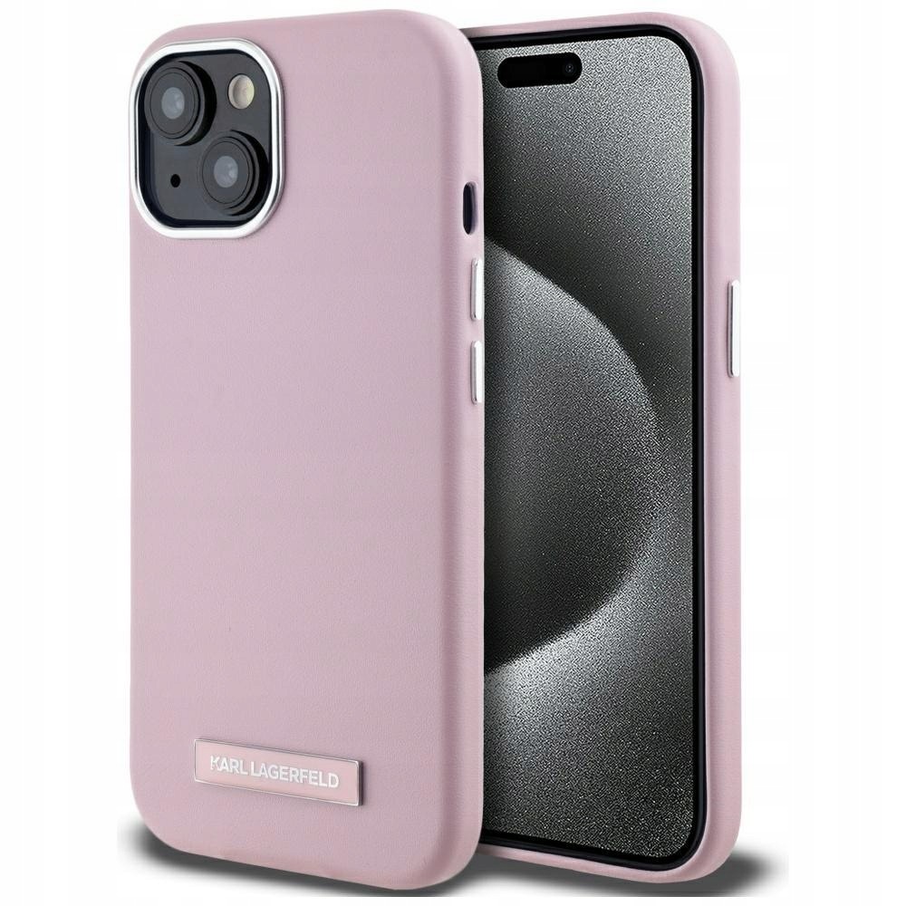 Etui Karl Lagerfeld Fw Metal Plate MagSafe do iPhone 15 różowy