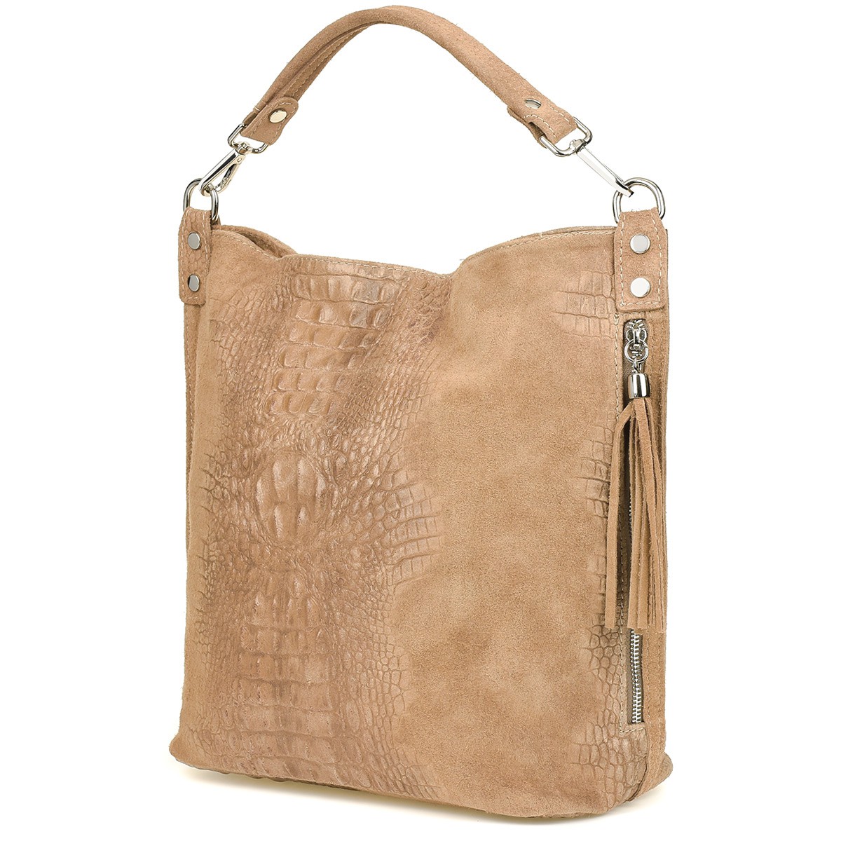 Taupe dámská kožená semišová kabelka shopper W10