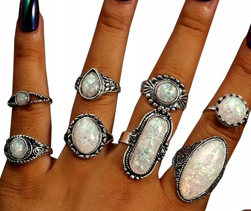 

Komplet srebrnych pierścionków Metal Punkowe Opal