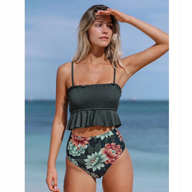 STRÓJ KĄPIELOWY DWUCZĘŚCIOWY BIKINI WYSOKI STAN MODELUJĄCY DAMSKI SZARY XL EAN (GTIN) 5903816712257