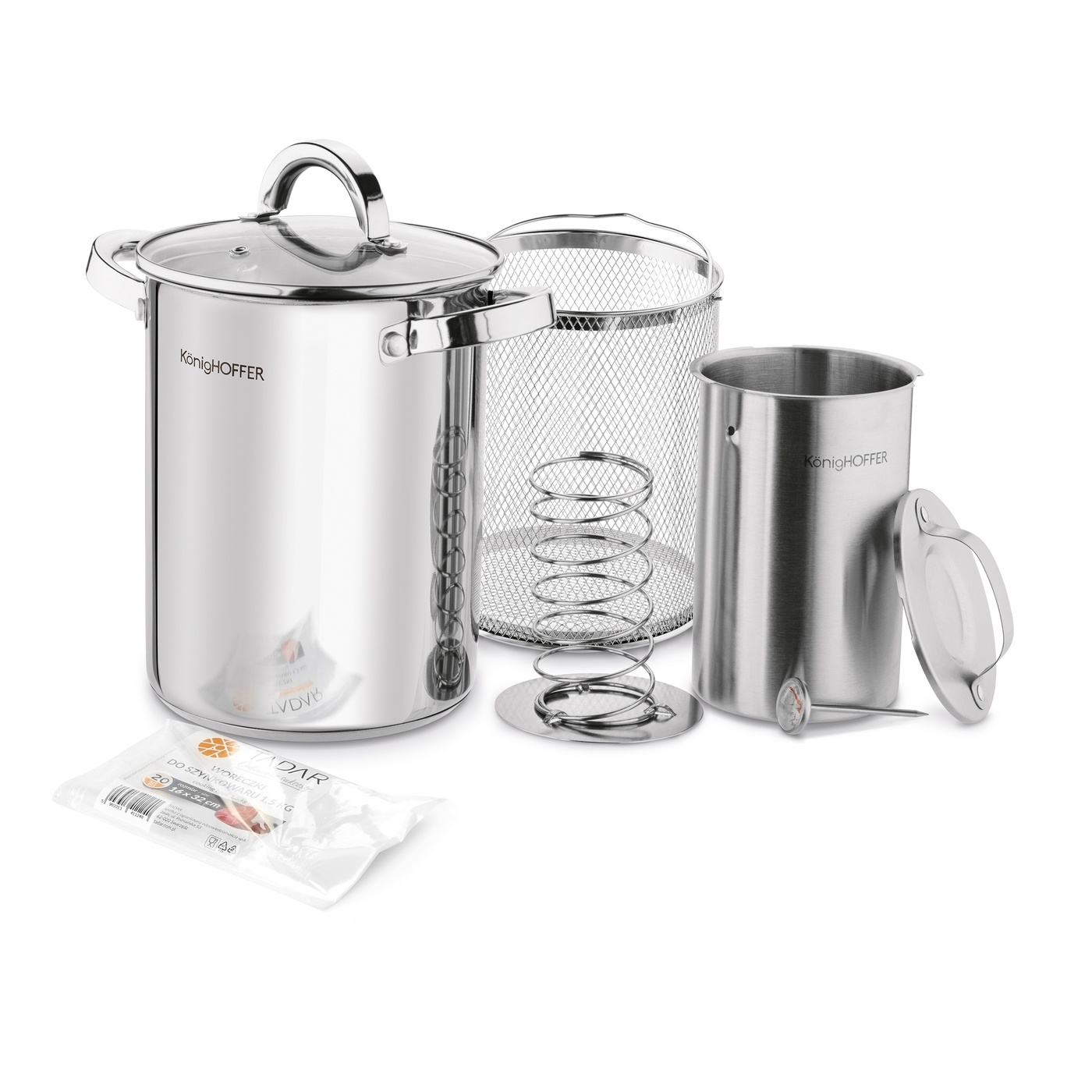 Uzenářský set Šunkovar s teploměrem Hrnec Sítko Sáček Konighoffer