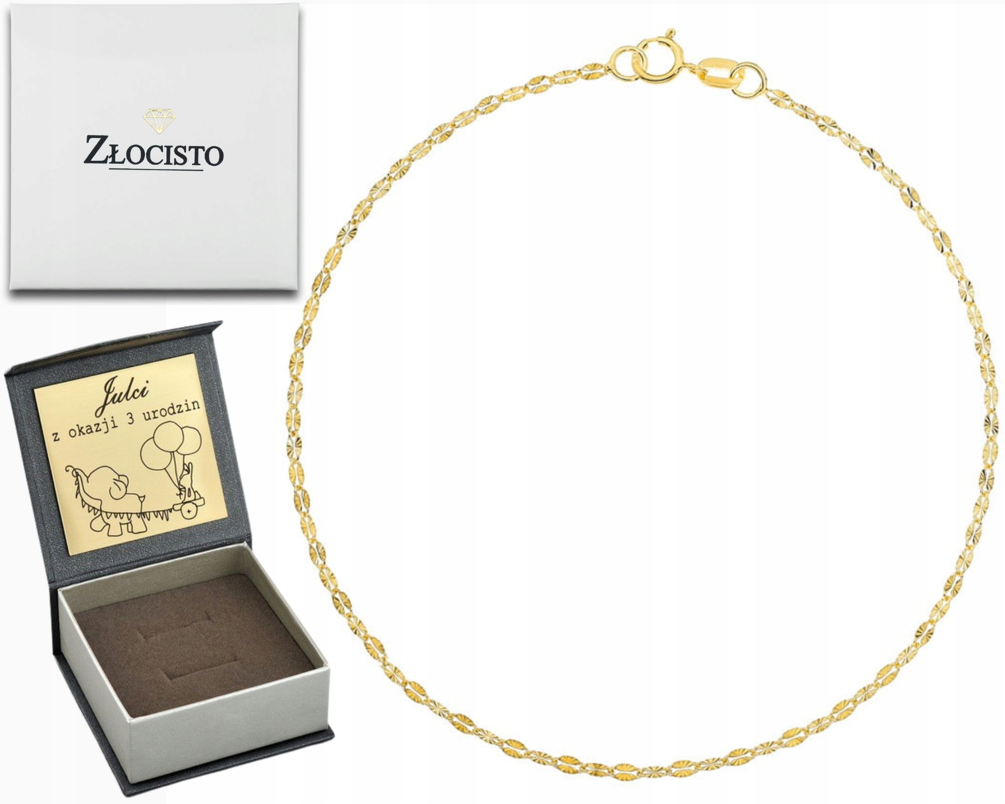 Zlatý náramek Jemné Diamantové ovály na nohu 25 cm Ryzost 585 14K