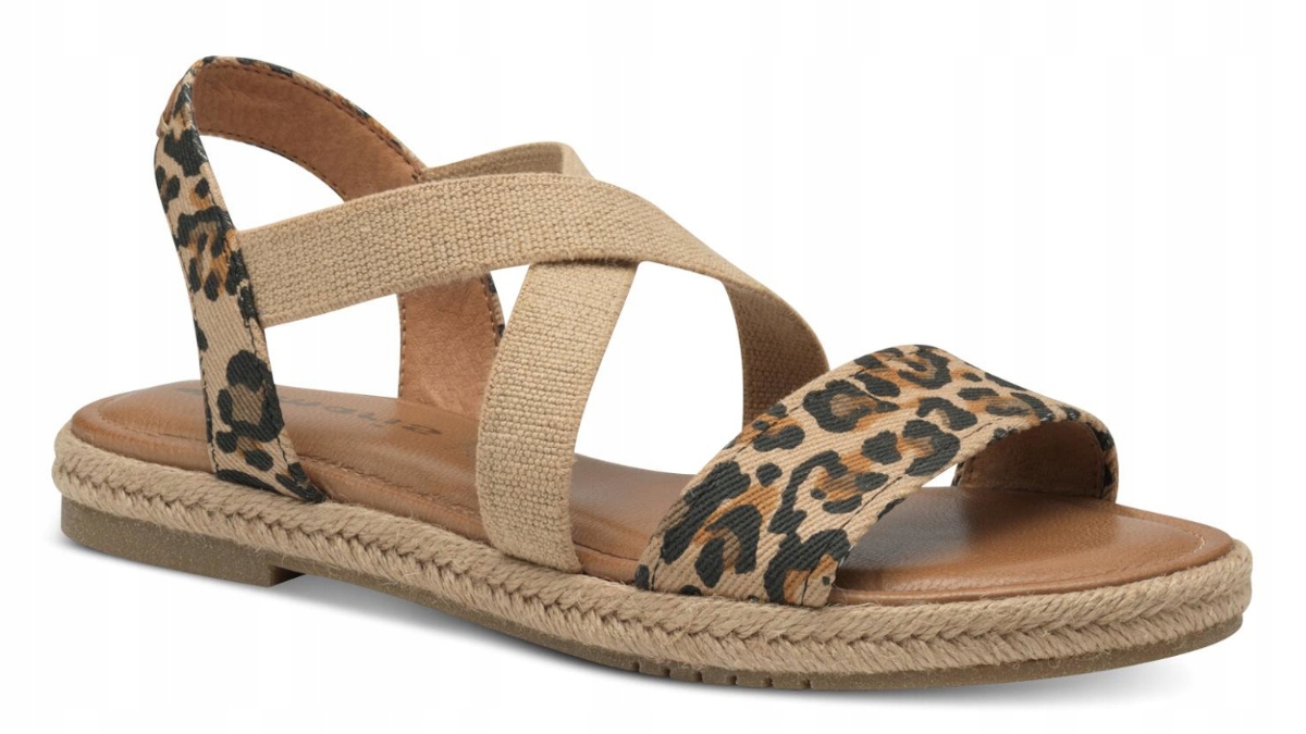 Tamaris béžové dámské kožené sandály s leopardím vzorem na plochém podpatku, velikost 38