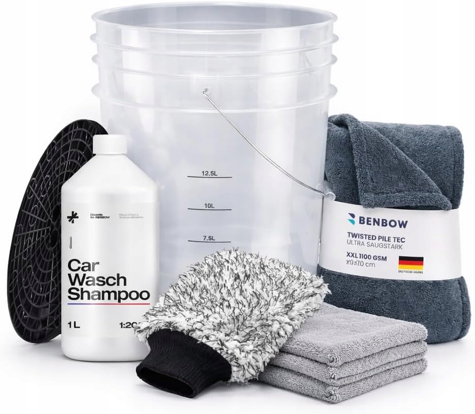 Zestaw do mycia auta wiadro 20L Szampon 1L rękawica ręcznik 2x mikrofibra