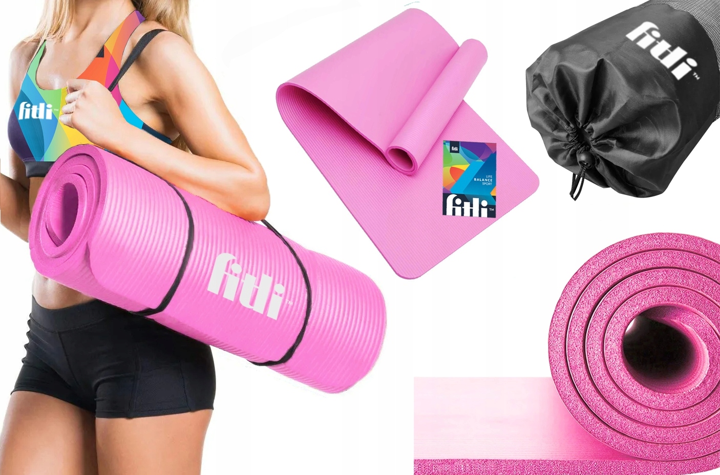 Mata Do Ćwiczeń Jogi Gimnastyczna Treningowa Fitness Uchwyt Gruba Nbr 1CM