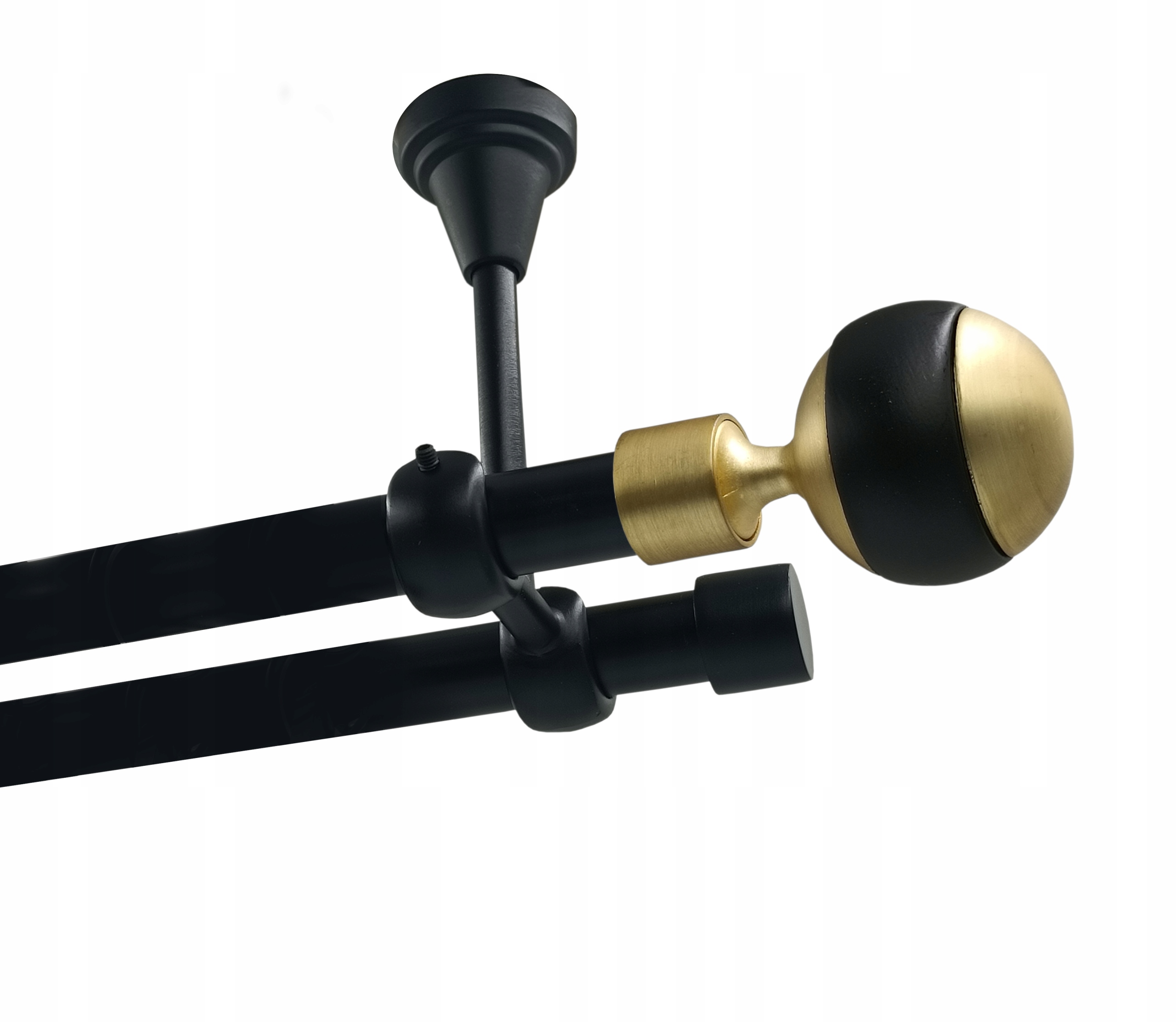 Garnýž dvojitá Metal Stropní 19+19mm Černý 320cm Kula Velká Bez Koleček