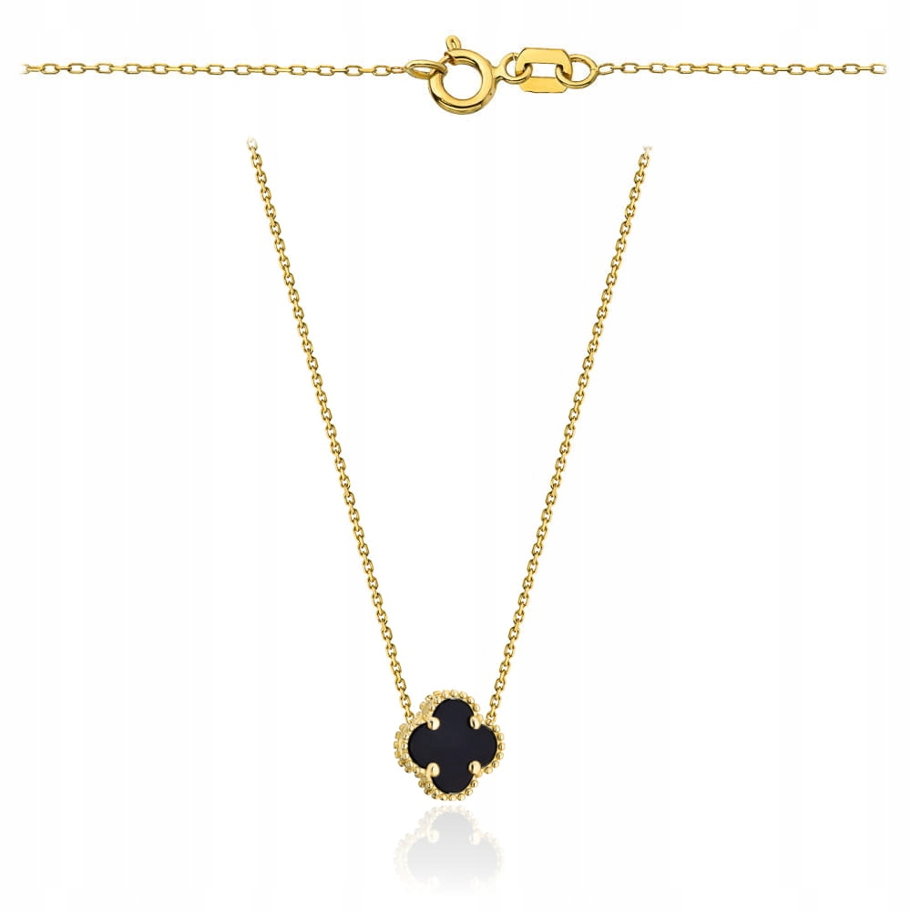 Zlatý náhrdelník 585 s černým jetelem 45 cm, jemný a módní doplněk 14k