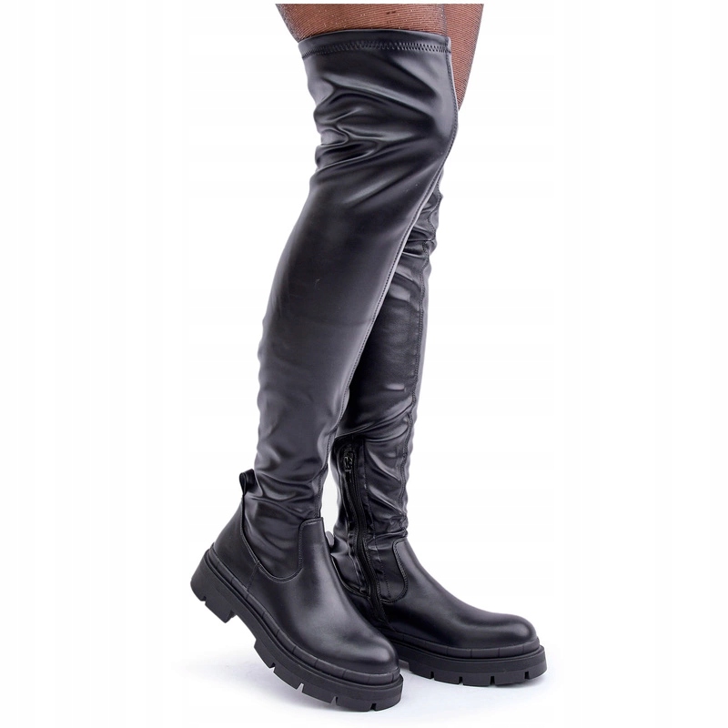 Kozačky S Vysokým Svrškem Za Koleno Eko Kožené Stylové Černé 38