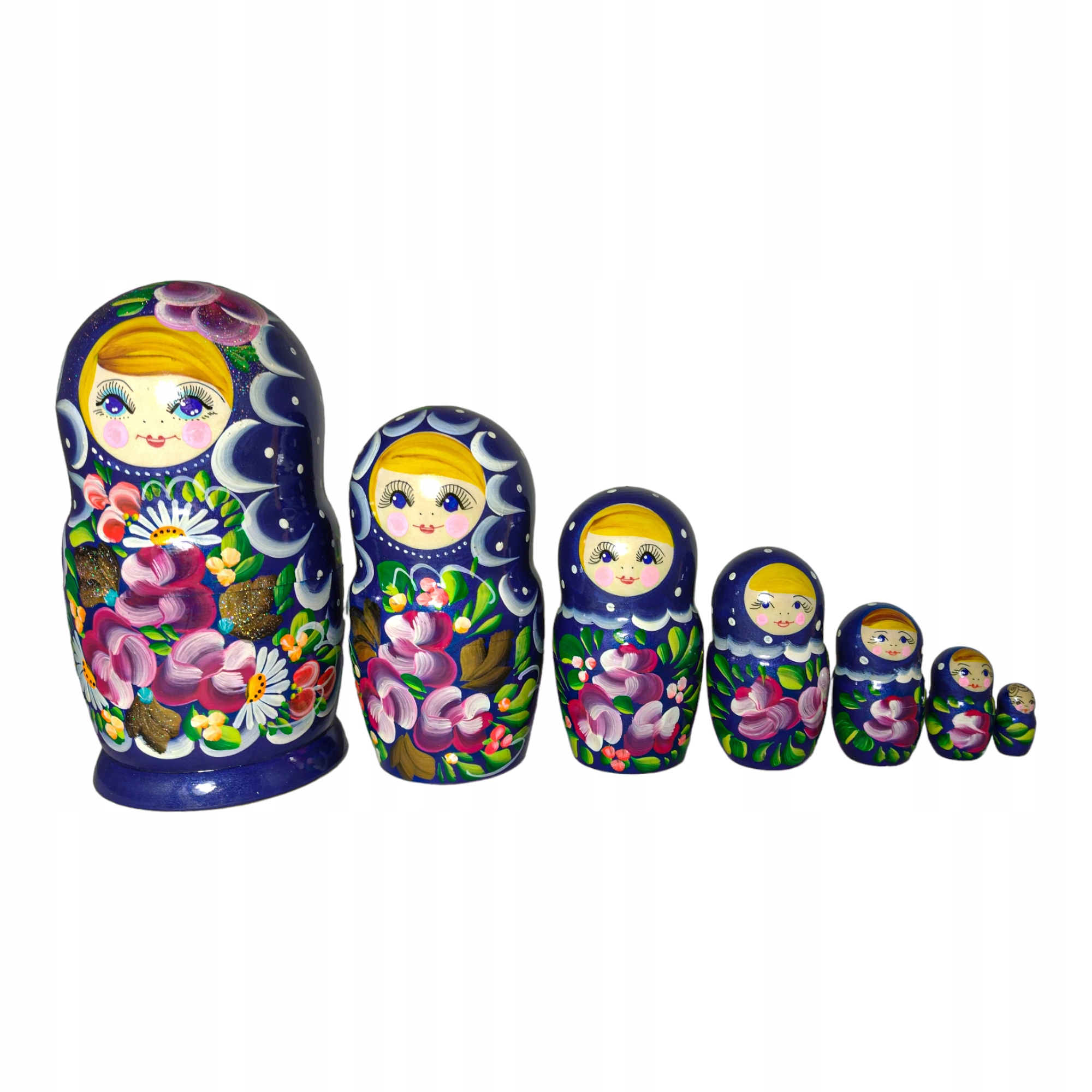 Dřevěná panenka Matrjoška Babuška 7v1 20 cm rečně malovaný granát