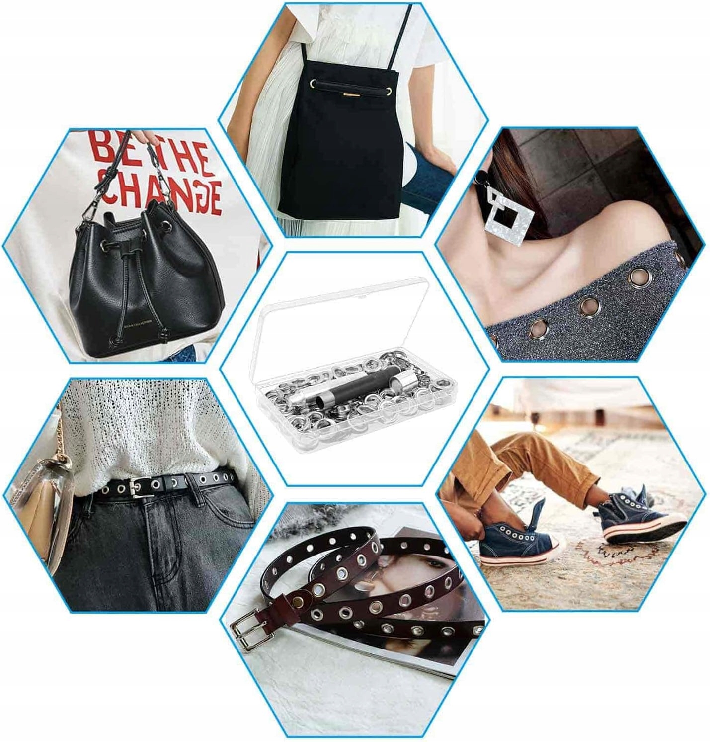 ZESTAW NARZĘDZI DO PRZELOTEK Z OCZKAMI do plandek, zasłon 10MM NAPY 100 SZT Marka Inna