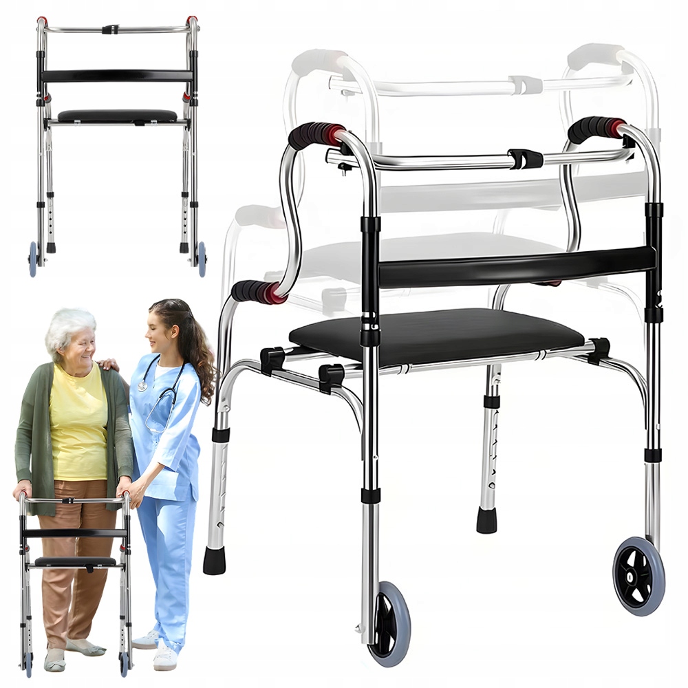 Chodzik Regulowany 72-84CM Składany Aluminiowy Z Siedziskiem 53CM