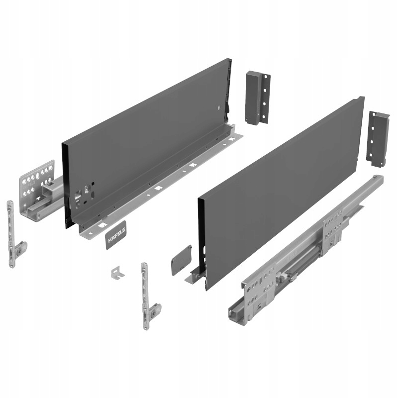 Szuflada Hafele Matrix S Slim 3D szara 400 mm średnia H135 cichy domyk 35kg
