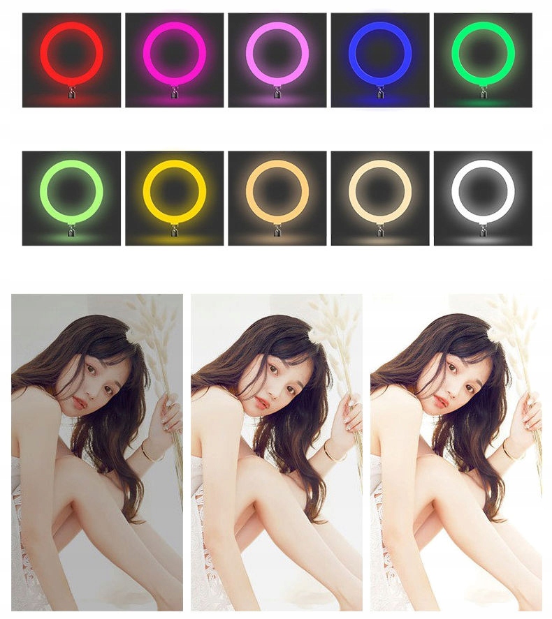 MOZOS LAMPA PIERŚCIENIOWA LED 26CM DO FOTOGRAFII FILMÓW PODCASTÓW YOUTUBE Informacje o bezpieczeństwie CE WEEE