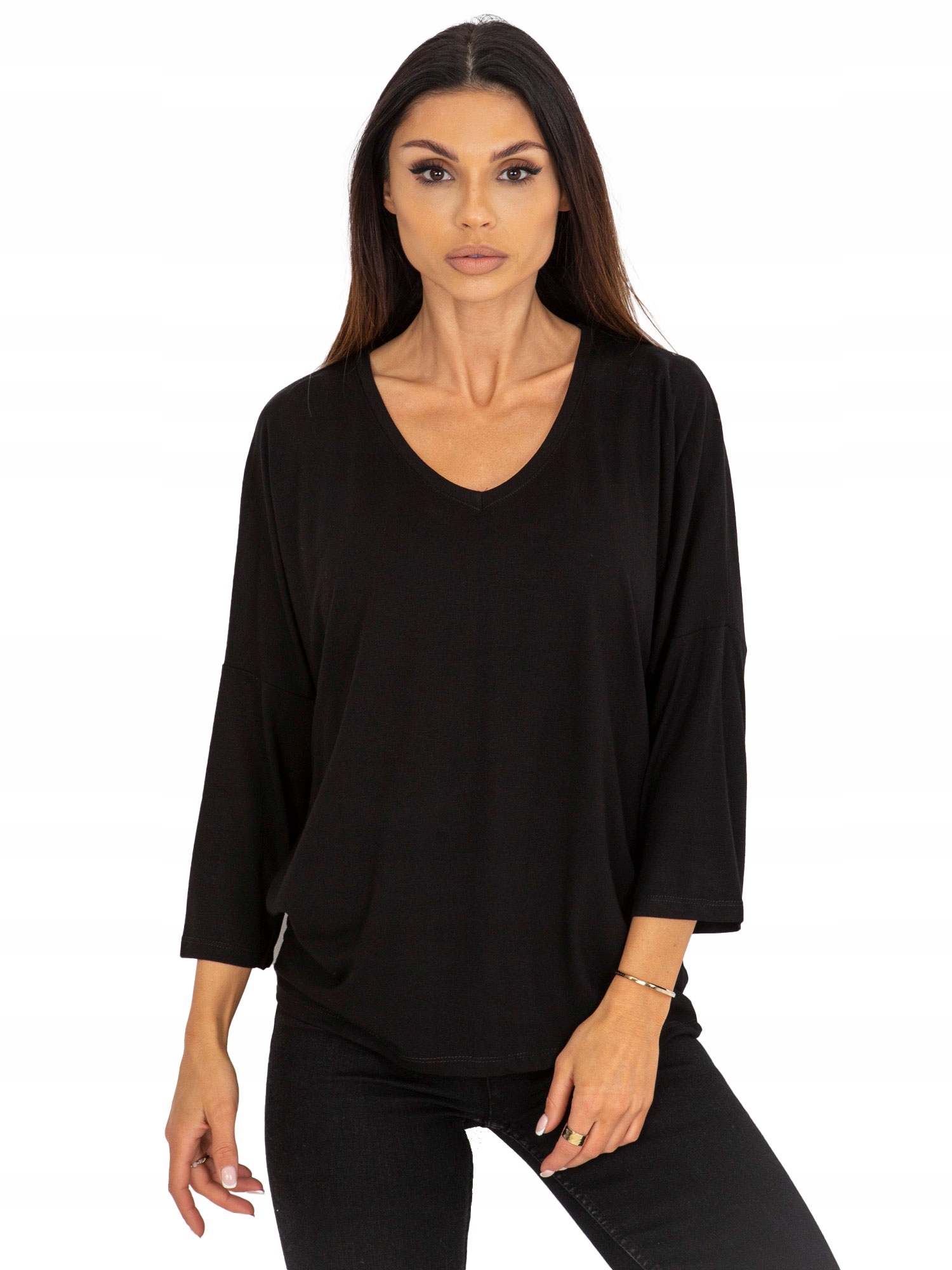 

Bluzka Oversize damska z dekoltem w serek