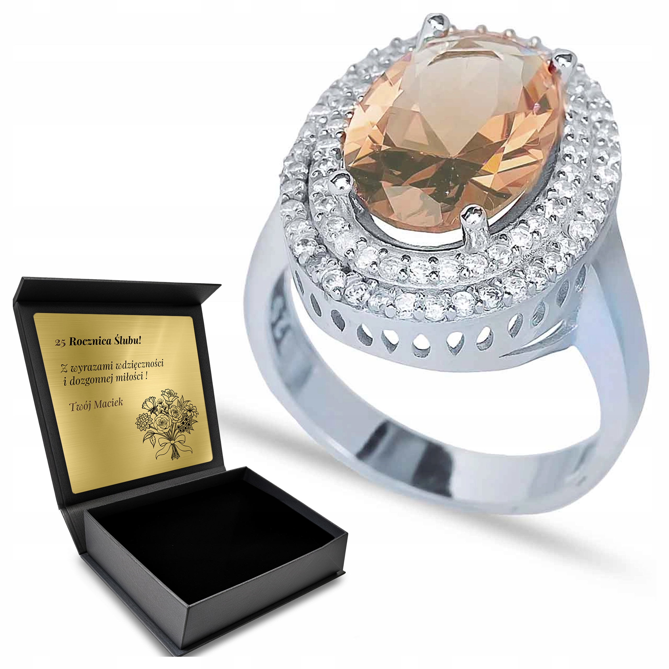 Prstýnek 925 S Morganitovými Zirkony Dárek pro ženu Gravírování