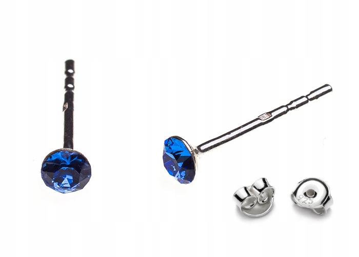 

Srebrne Kolczyki z kr. Swarovski Chaton 3mm Sapph.