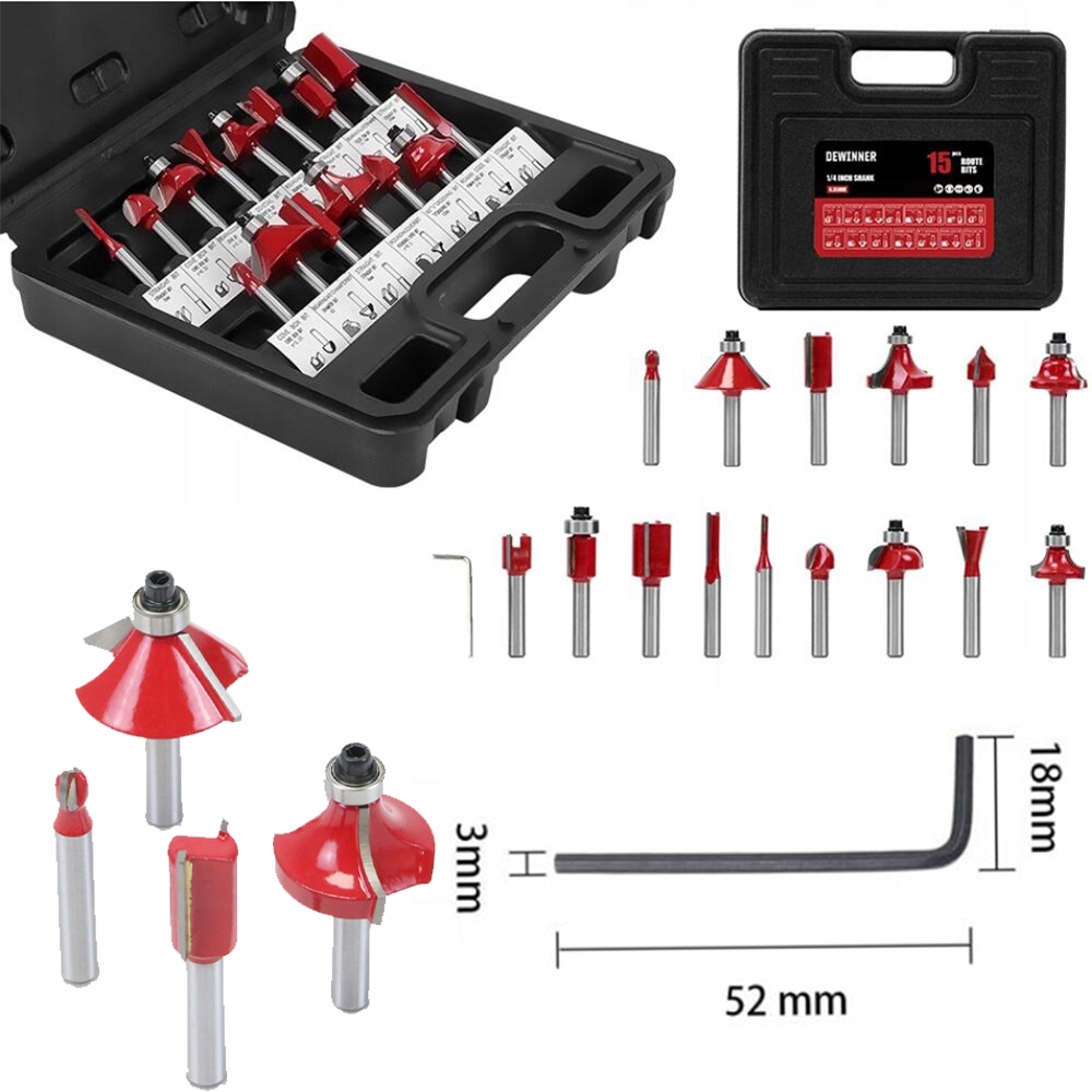 15SZT FREZ WIERTŁO POD ZAWIASY DO DREWNA 1/4 NÓŻ Marka inna