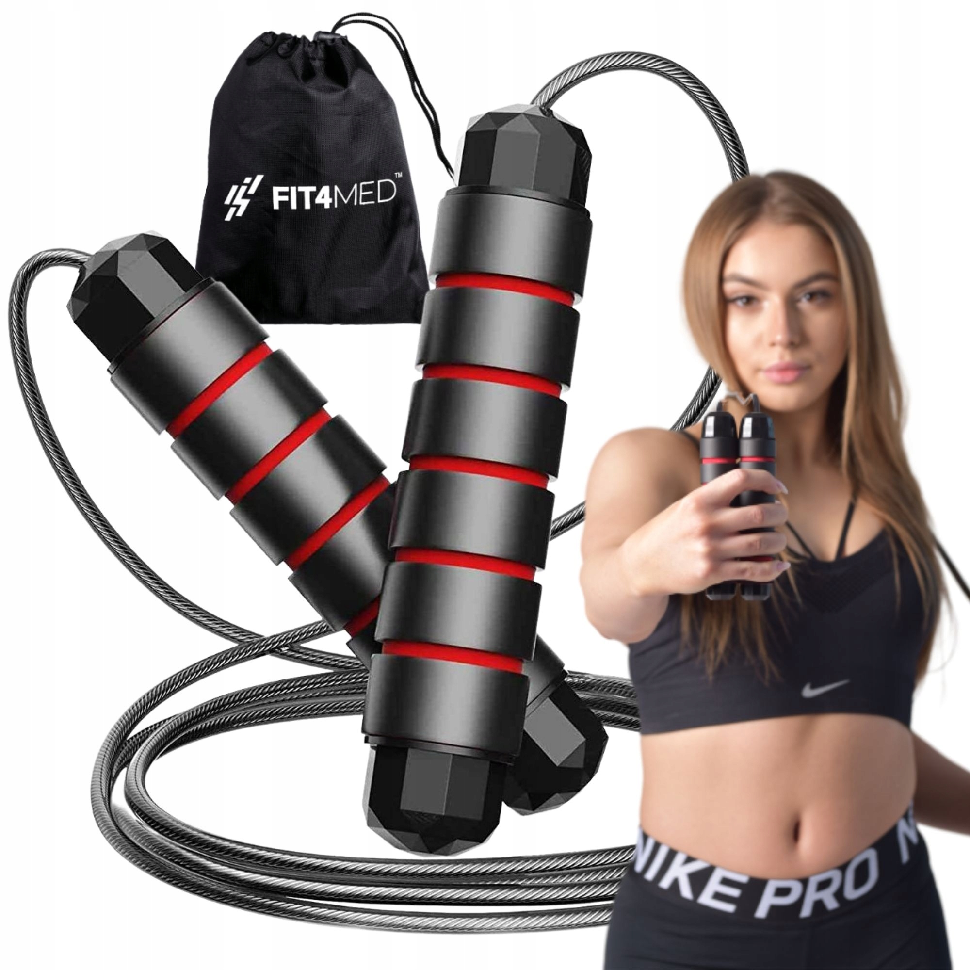 SKAKANKA REGULOWANA Z ŁOŻYSKAMI SZYBKA CROSSFIT REGULACJĄ DŁUGOŚCI SOLIDNA