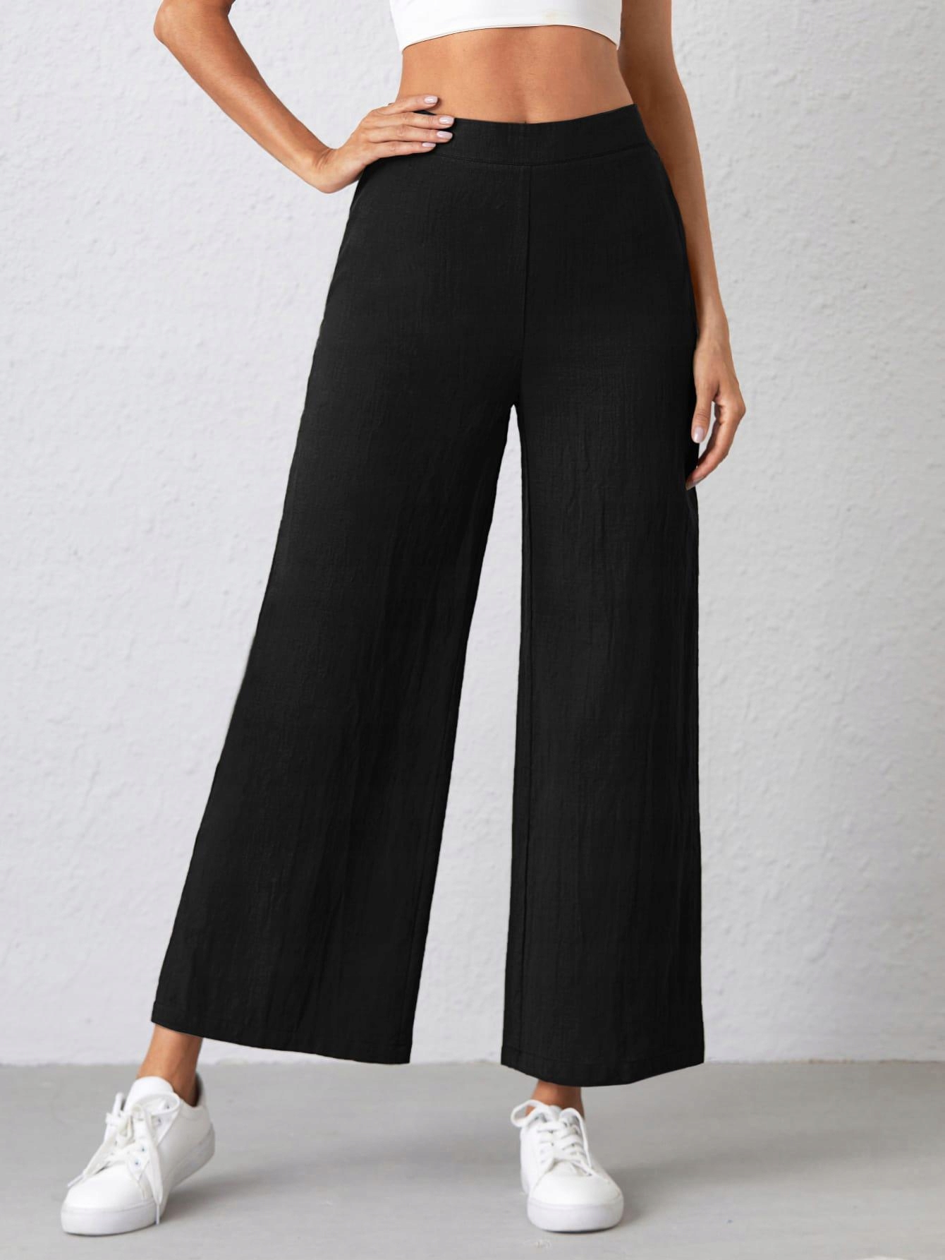 SHEIN CZARNE SZEROKIE SPODNIE WYSOKI STAN L Marka Shein