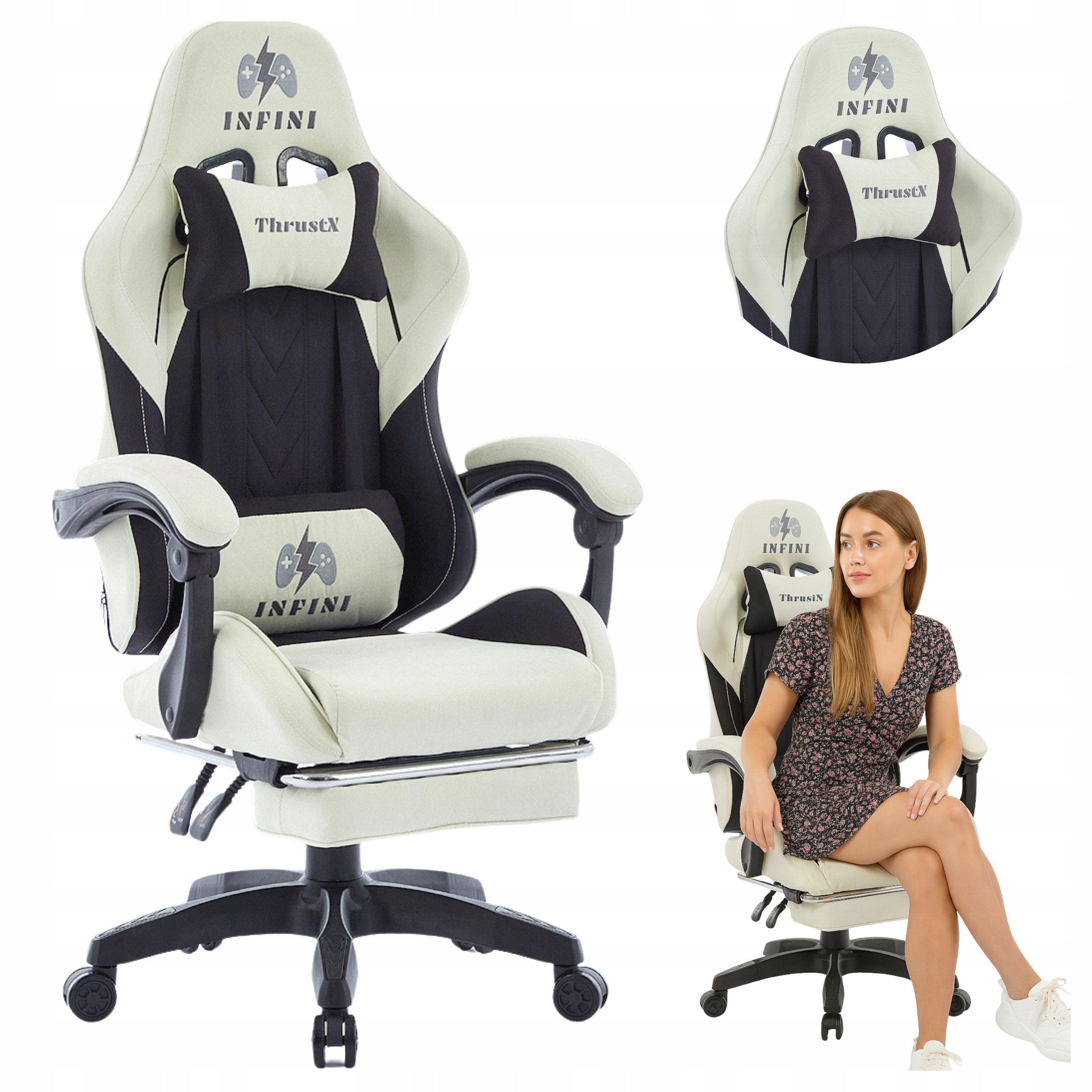 Otočná herní židle pro hráče s podnožkou, Pohodlná, područky