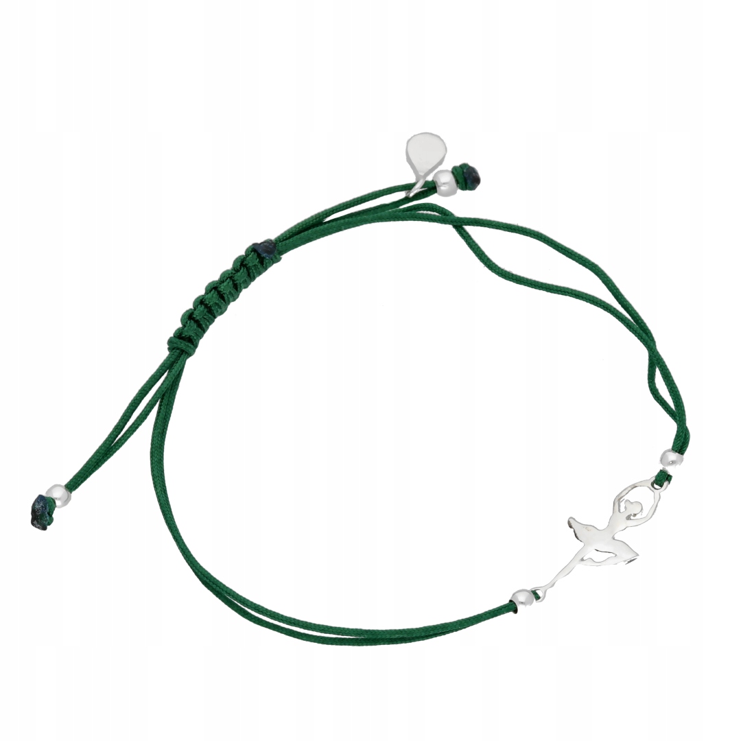 Bransoletka sznurkowa baletnica zielona srebro