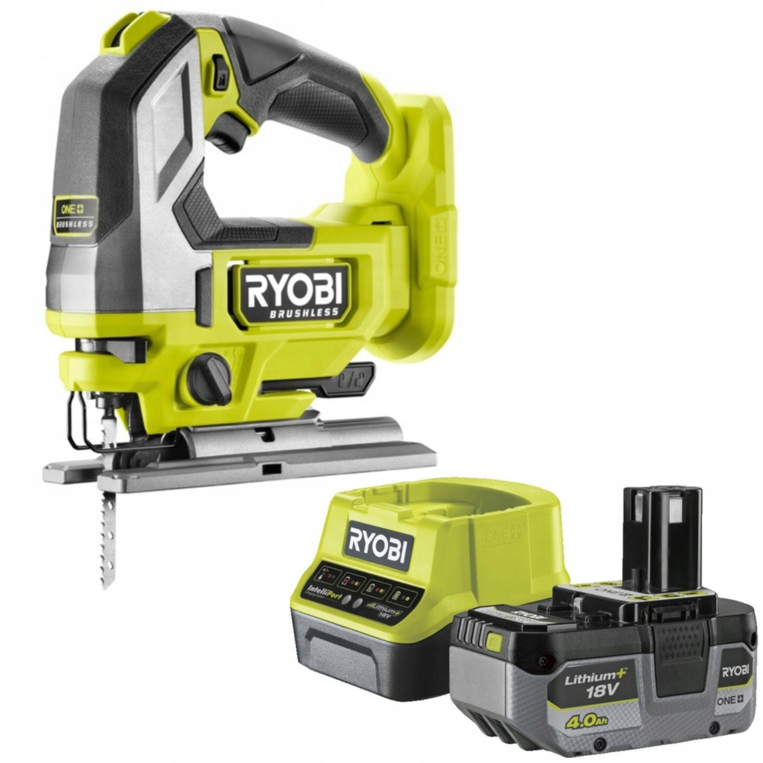 Ryobi Bezkartáčová Pila 18V One+ RJS18BL-0 Aku 4Ah Nabíječka