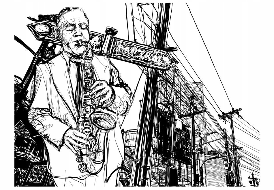 

Fototapeta - Saxophone recital on Broadway 300X231