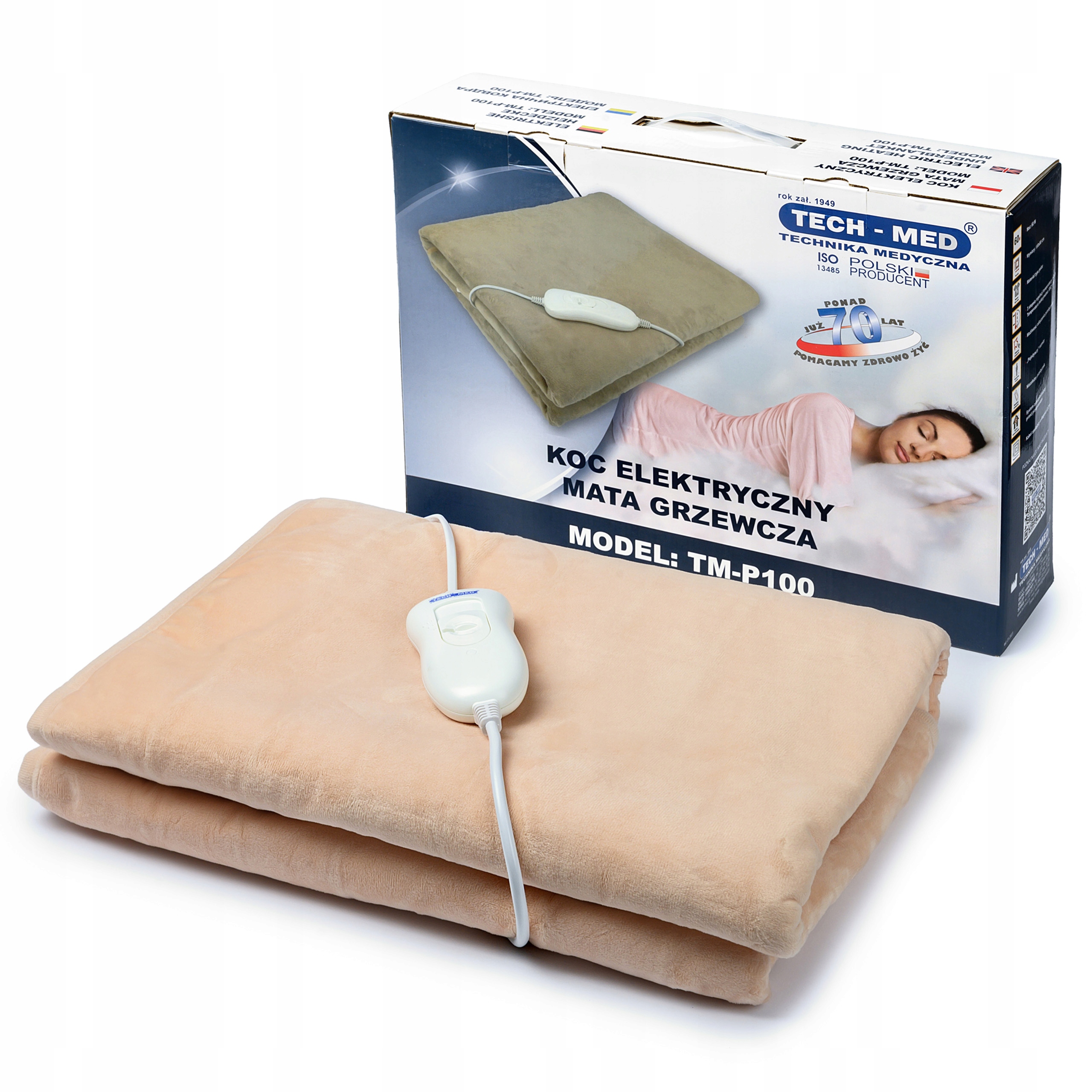 Koc Elektryczny mata rozgrzewająca Grzewcza pilot duży 150x80cm Tech-med