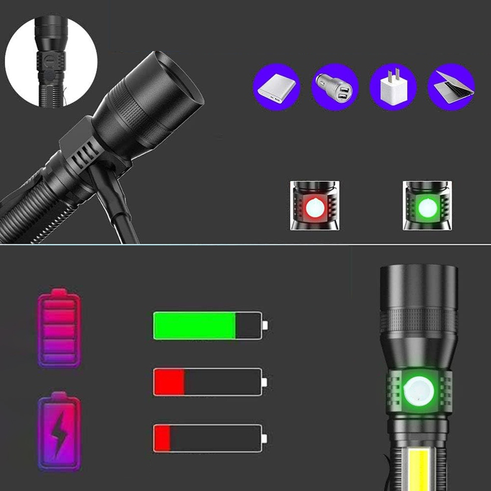 LATARKA LED TAKTYCZNA UV ZOOM WODOODPORNA Z MAGNESEM AKUMULATOR USB 2200mAh Zasilanie akumulatorowe