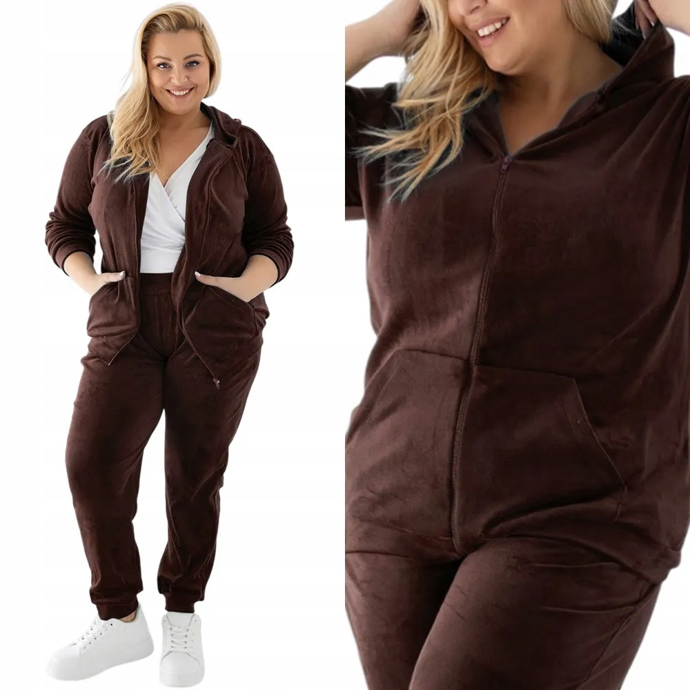 Dámský Teplákovka Velurový komplet s kapucí 4XL /48 Hnědá