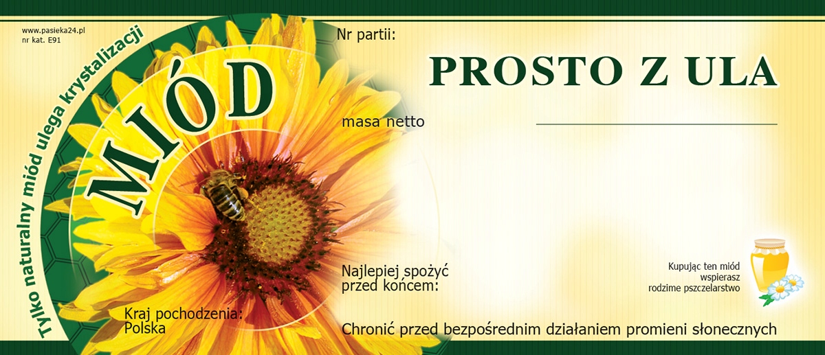 

Etykiety na Miód Prosto z Ula (100szt) wzór E91
