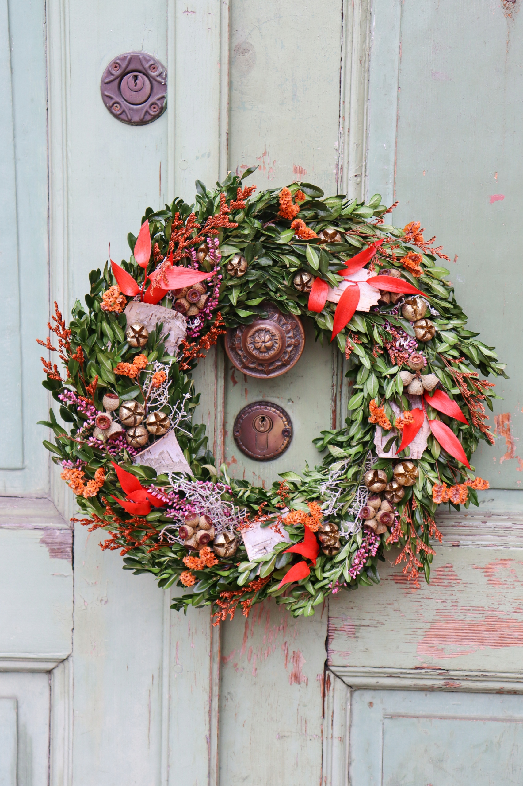 Podzimní dekorační věnec na dveře, stěnu, dekorace z přírodního sušeného materiálu