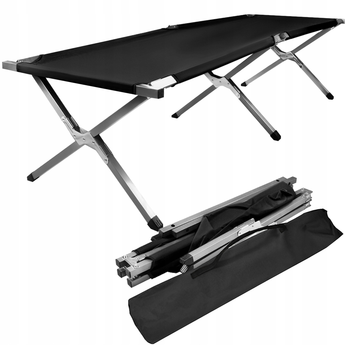 Czarne Łóżko Turystyczne Składane Kanadyjka Polowe Na Kemping XXL 189x62 cm