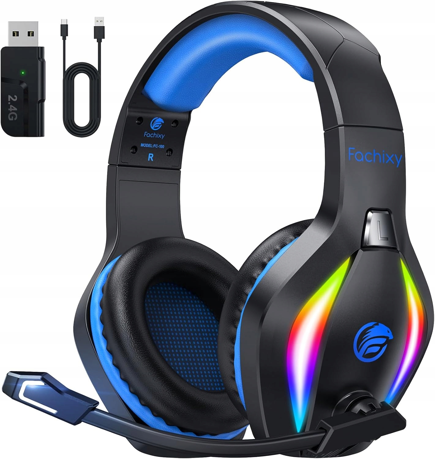 SŁUCHAWKI BEZPRZEWODOWE GAMINGOWE 2.4G + BLUETOOTH Z MIKROFONEM 50 mm LED