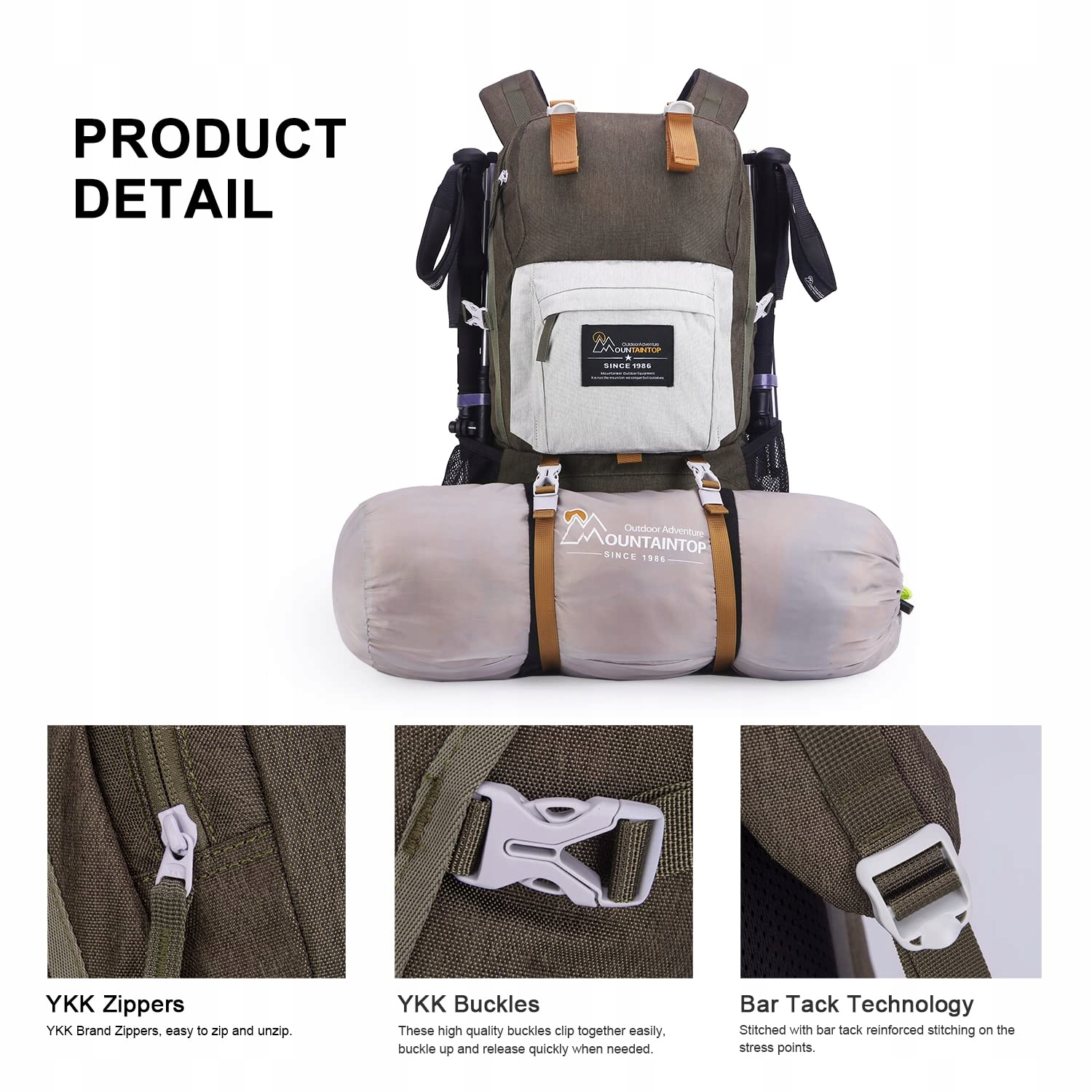 MOUNTAINTOP Plecak Trekkingowy 40L Dla Mężczyzn i Kobiet — miniatura 8