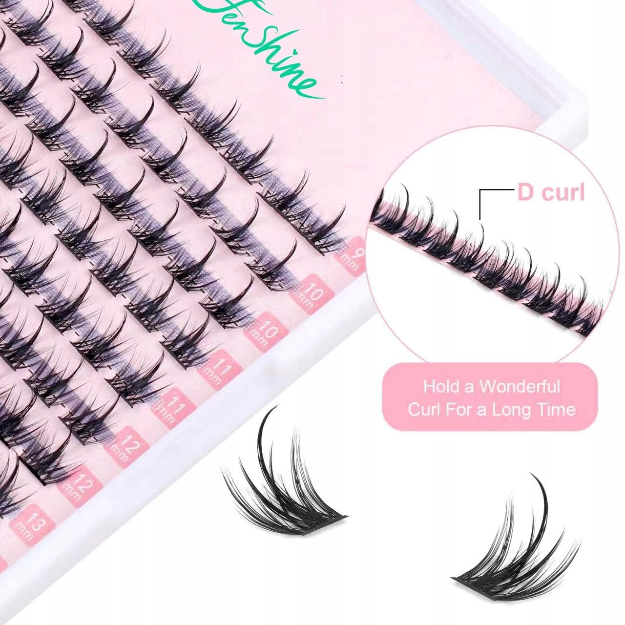 FENSHINE Kępki Rzęs Indywidualne Miękkie Rzęsy Sztuczne DIY 9-15mm C/D Curl — miniatura 3