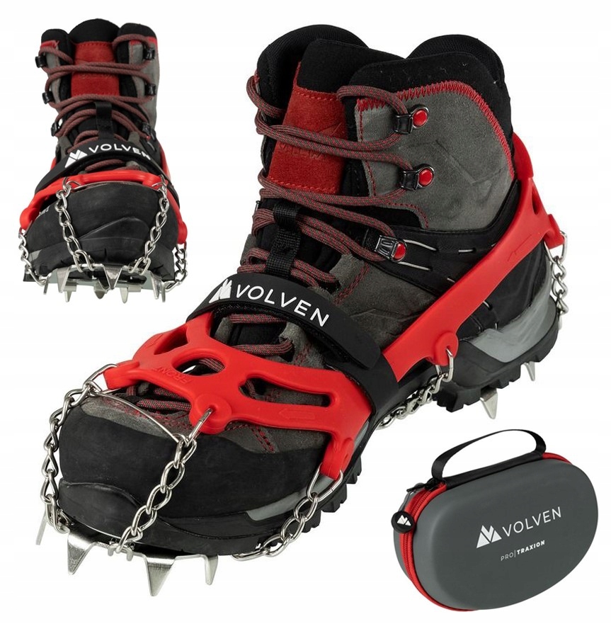 Volven Raczki Turystyczne Pro Traxion Czarwony Kolce Łańcuchy XL 45-47