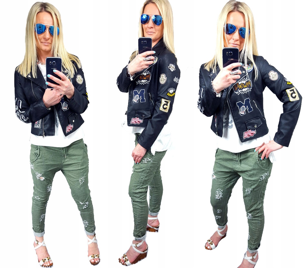 

Kurtka Skóra Ramoneska Moto Biker Haft Naszywki S