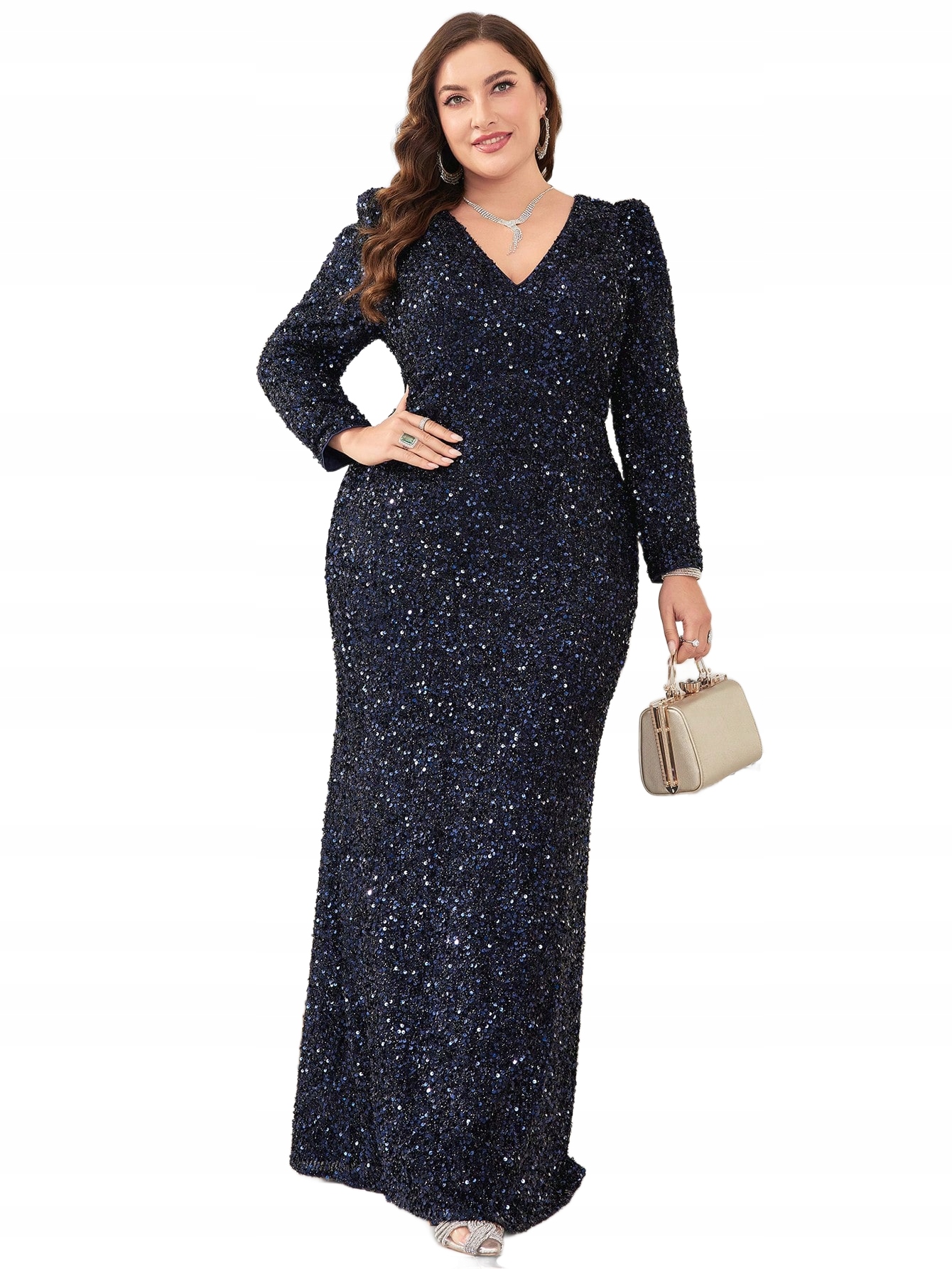 Shein Plus Size Tmavě Modrá Šaty S Dlouhým Rukávem 46 1LA