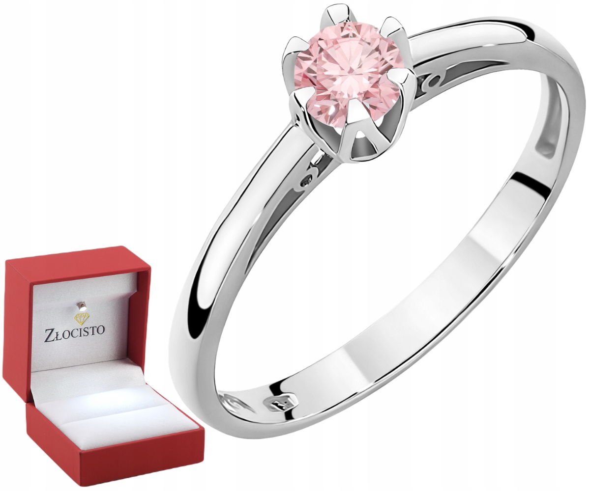Prstýnek z bílého zlata 14K s růžovým laboratorním diamantem 0,15 Ct