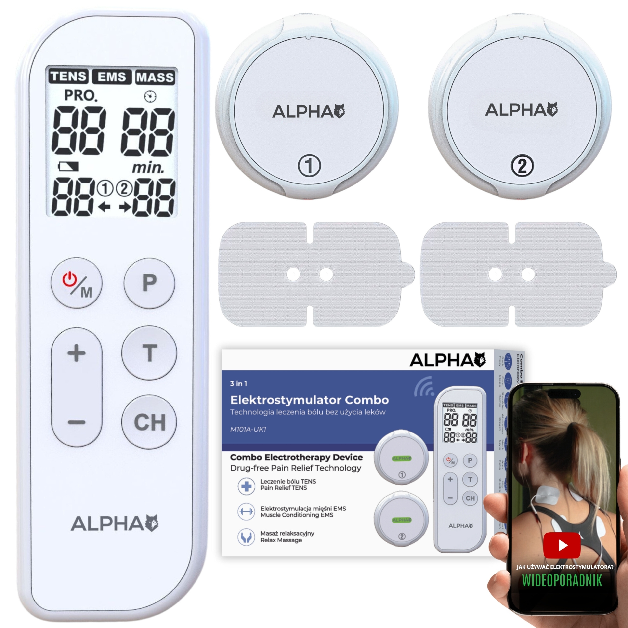 Bezprzewodowy Elektrostymulator Tens Ems Masaż 3w1 18 Programów