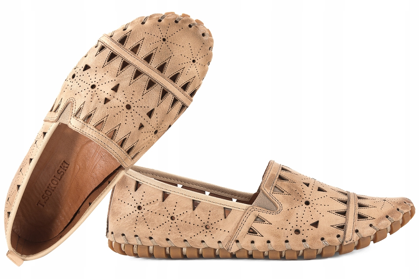 T.sokolski Kar W1225 Ažurové Mokasíny Polobotky Kožené Vsuvky béžové 37