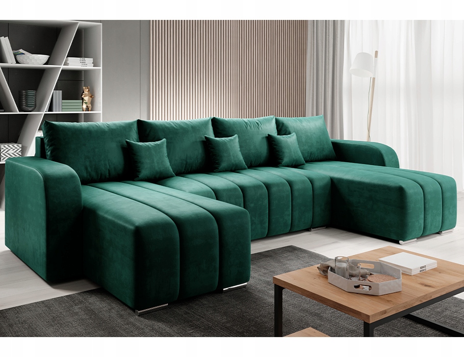 Velký rohová sedací souprava s funkcí spaní Pufetto U velur