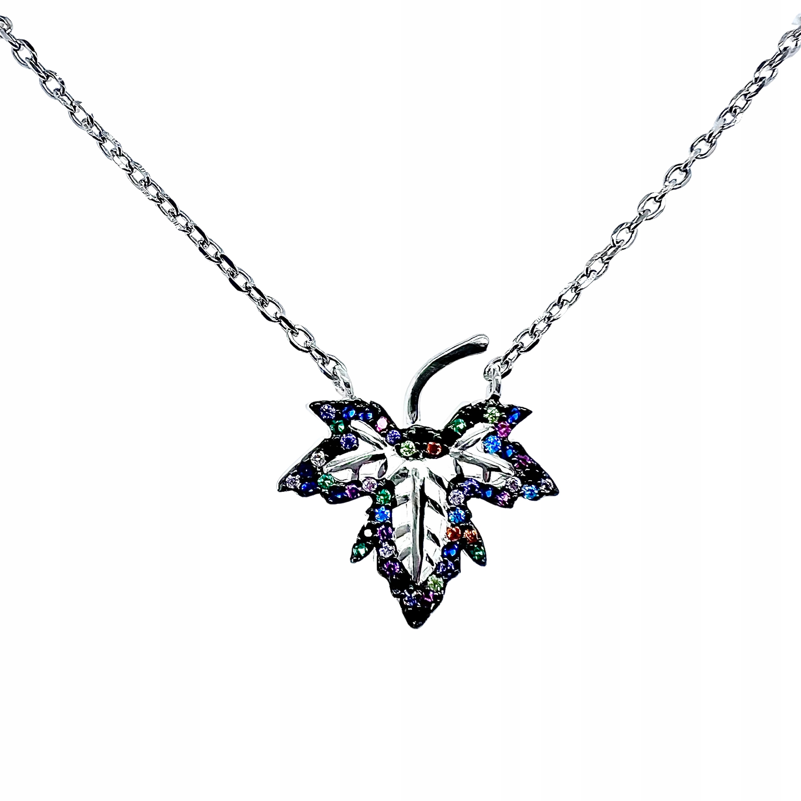 Stříbrný Náhrdelník Ryzosti 925 S Celebritou A Zirkony – Barevný Javorový List