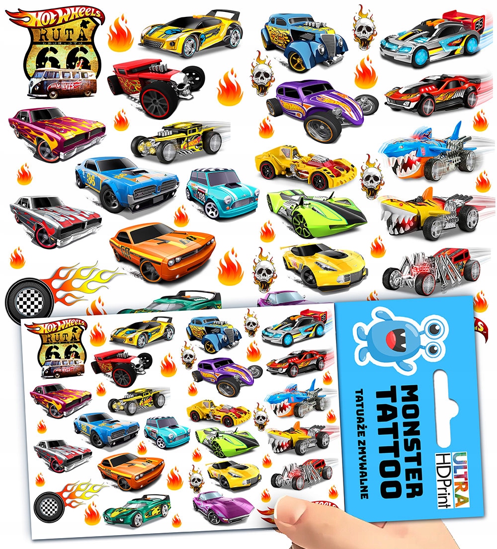 TATUAŻE ZMYWALNE TYMCZASOWE DLA DZIECI HOT WHEELS WZORY ORYGINALNE